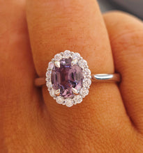 Load image into Gallery viewer, Purple Gray Spinel with Diamond Halo Ring - 14K White Gold
