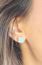 Load image into Gallery viewer, Blue Mother of Pearl Clover Earrings - Sterling Silver