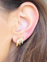 Load image into Gallery viewer, 3-Row Multi Huggie Hoop Earrings - Sterling Silver