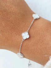 Load image into Gallery viewer, White Mother of Pearl Mini Clover Station Bracelet- Sterling Silver