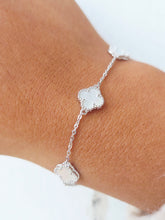 Load image into Gallery viewer, White Mother of Pearl Mini Clover Station Bracelet- Sterling Silver