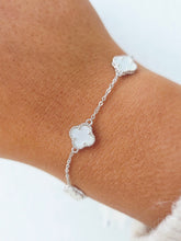 Load image into Gallery viewer, White Mother of Pearl Mini Clover Station Bracelet- Sterling Silver