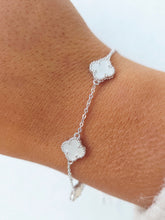 Load image into Gallery viewer, White Mother of Pearl Mini Clover Station Bracelet- Sterling Silver