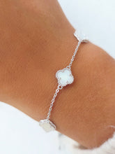 Load image into Gallery viewer, White Mother of Pearl Mini Clover Station Bracelet- Sterling Silver