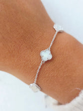 Load image into Gallery viewer, White Mother of Pearl Mini Clover Station Bracelet- Sterling Silver
