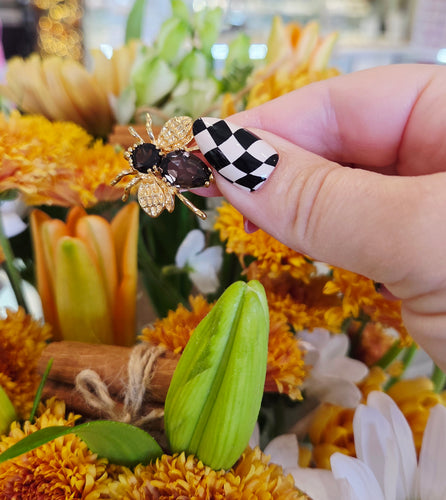 Smokey Topaz & Gold Bee Pin