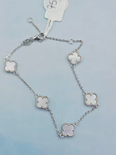 Load image into Gallery viewer, White Mother of Pearl Mini Clover Station Bracelet- Sterling Silver