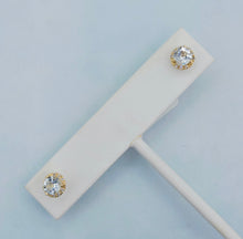 Load image into Gallery viewer, Aquamarine Diamond Stud Earrings - 14K Yellow Gold