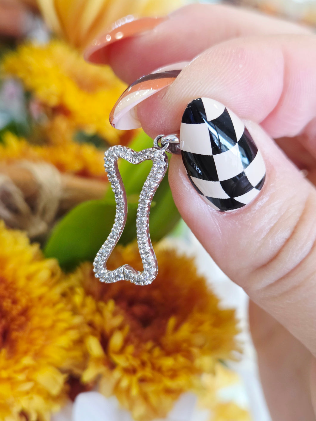 Diamond Dog Bone - 14K White Gold