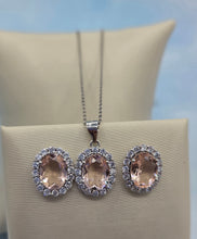 Load image into Gallery viewer, Pink CZ Earring &amp; Necklace Set