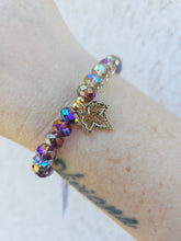 Load image into Gallery viewer, Autumn Orchid Crystal with CZ Leaf Beaded Bracelet - Elena Michele