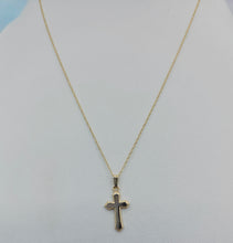 Load image into Gallery viewer, Beaded Edge Cross &amp; Chain - 14K Yellow Gold