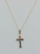 Load image into Gallery viewer, Beaded Edge Cross &amp; Chain - 14K Yellow Gold
