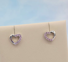 Load image into Gallery viewer, Pink CZ Heart Screw Back Earrings - Sterling Silver