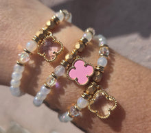 Load image into Gallery viewer, Pink Crystal Clover on Mystic Moonstone Bracelet - Stash x Marie's