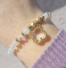 Load image into Gallery viewer, Clear Crystal Clover on Mystic Moonstone Bracelet - Stash x Marie's