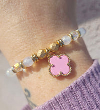 Load image into Gallery viewer, Pink Crystal Clover on Mystic Moonstone Bracelet - Stash x Marie's