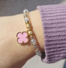 Load image into Gallery viewer, Pink Crystal Clover on Mystic Moonstone Bracelet - Stash x Marie's