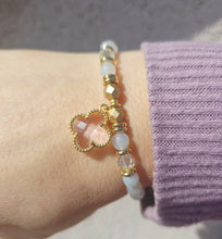 Load image into Gallery viewer, Light Pink Crystal Clover on Mystic Moonstone Bracelet - Stash x Marie's