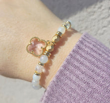 Load image into Gallery viewer, Light Pink Crystal Clover on Mystic Moonstone Bracelet - Stash x Marie's