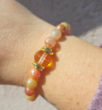 Load image into Gallery viewer, Sunset Crystal on Mystic Flower Jade Beaded Bracelet - Stash