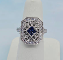 Load image into Gallery viewer, Vintage Style Sapphire &amp; Diamond Ring - 14K White Gold