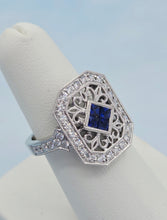 Load image into Gallery viewer, Vintage Style Sapphire &amp; Diamond Ring - 14K White Gold