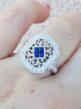 Load image into Gallery viewer, Vintage Style Sapphire &amp; Diamond Ring - 14K White Gold