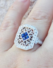 Load image into Gallery viewer, Vintage Style Sapphire &amp; Diamond Ring - 14K White Gold
