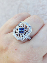 Load image into Gallery viewer, Vintage Style Sapphire &amp; Diamond Ring - 14K White Gold
