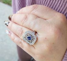 Load image into Gallery viewer, Vintage Style Sapphire &amp; Diamond Ring - 14K White Gold