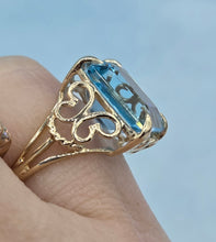 Load image into Gallery viewer, Blue Topaz Ring with Butterfly Design - 14K Yellow Gold