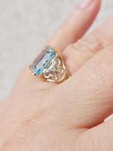 Load image into Gallery viewer, Blue Topaz Ring with Butterfly Design - 14K Yellow Gold