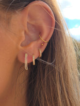 Load image into Gallery viewer, Two Row Diamond Huggie Hoop Earrings - 14K Yellow Gold