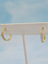 Load image into Gallery viewer, Two Row Diamond Huggie Hoop Earrings - 14K Yellow Gold