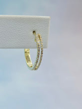 Load image into Gallery viewer, Two Row Diamond Huggie Hoop Earrings - 14K Yellow Gold
