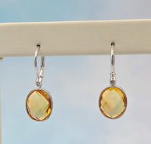 Load image into Gallery viewer, Citrine Leverback Earrings - 14K White Gold