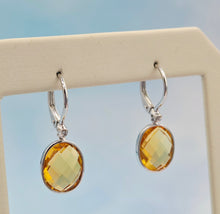 Load image into Gallery viewer, Citrine Leverback Earrings - 14K White Gold