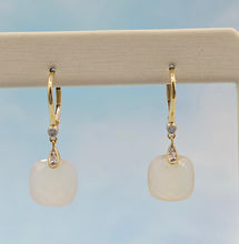Load image into Gallery viewer, Pink Quartz with Diamond Accents Leverback Earrings - 14K Yellow Gold