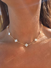 Load image into Gallery viewer, White Mother Of Pearl Clover Station Necklace - Gold Plated Sterling Silver