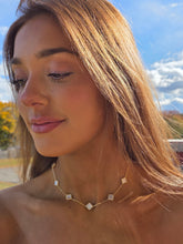Load image into Gallery viewer, White Mother Of Pearl Clover Station Necklace - Gold Plated Sterling Silver
