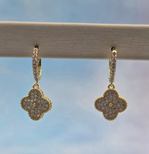Load image into Gallery viewer, CZ Clover Huggie Hoop Earrings - Gold Plated Sterling Silver