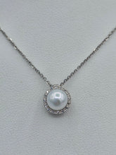 Load image into Gallery viewer, Pearl Pendant w/Diamond Halo Necklace-14k White Gold
