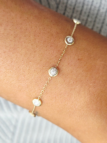 Diamond Bezel Set Station Bracelet - 14K Gold