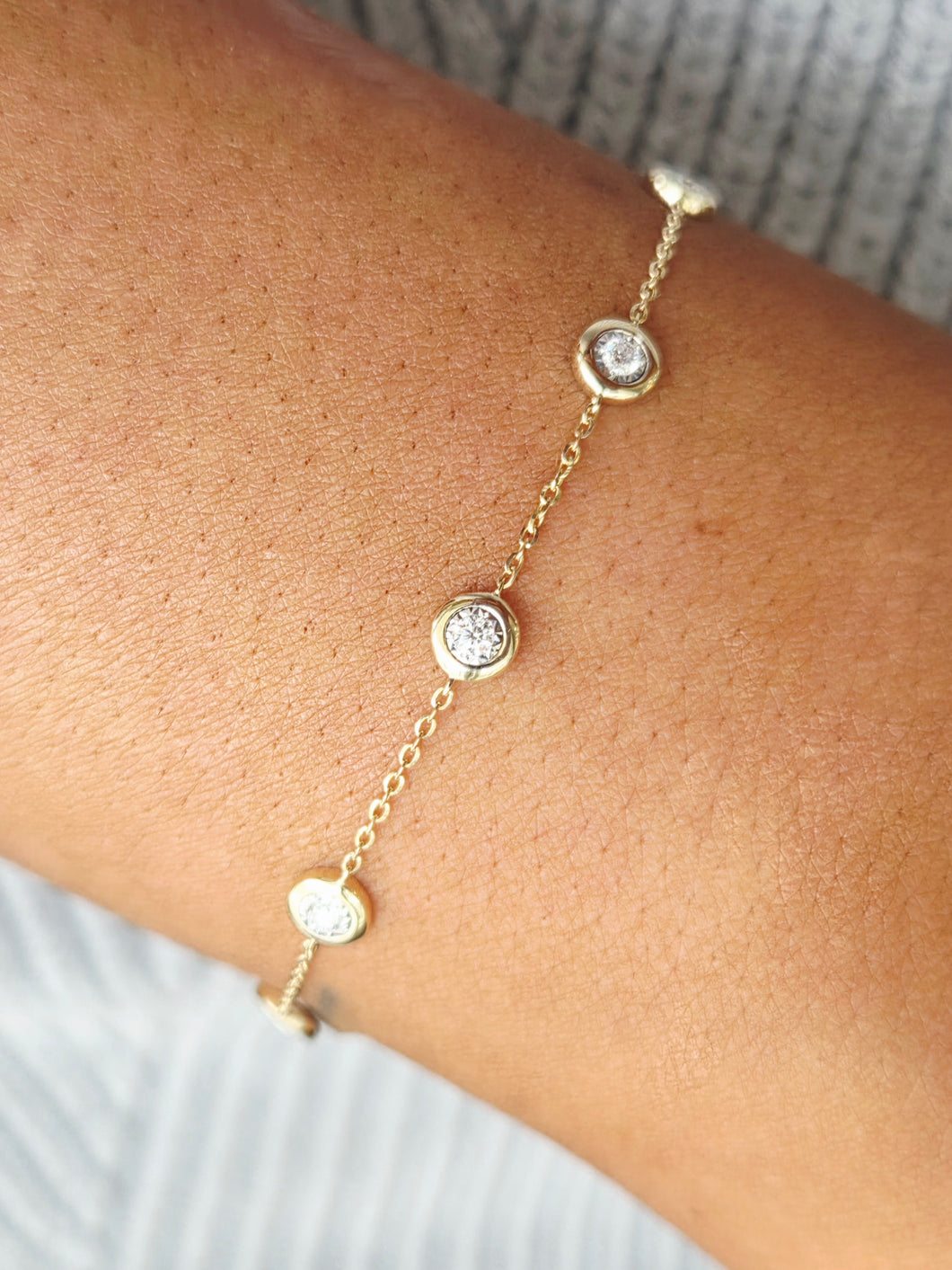 Diamond Bezel Set Station Bracelet - 14K Gold