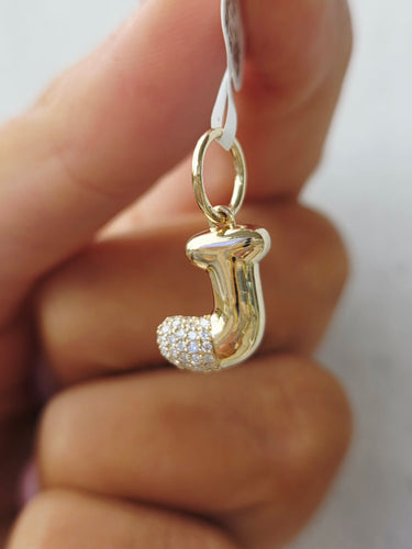 Asymmetric Bubble J Initial Charm - 14k Gold and Diamond
