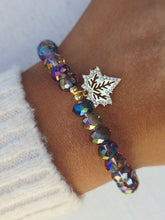 Load image into Gallery viewer, Autumn Orchid Crystal with CZ Leaf Beaded Bracelet - Elena Michele