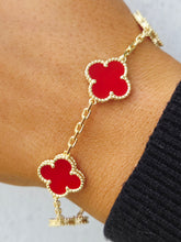 Load image into Gallery viewer, Red Four Leaf Clover Style Bracelet - Gold Plated Sterling Silver