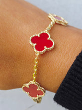Load image into Gallery viewer, Red Four Leaf Clover Style Bracelet - Gold Plated Sterling Silver