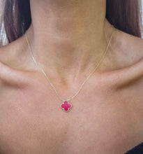 Load image into Gallery viewer, Ruby Red Clover Necklace - Gold Plated Sterling Silver